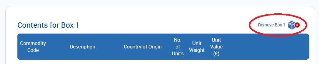 Button for removing boxes