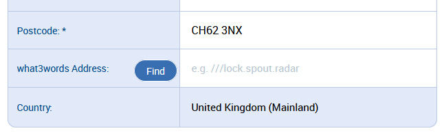 Address page what3words field